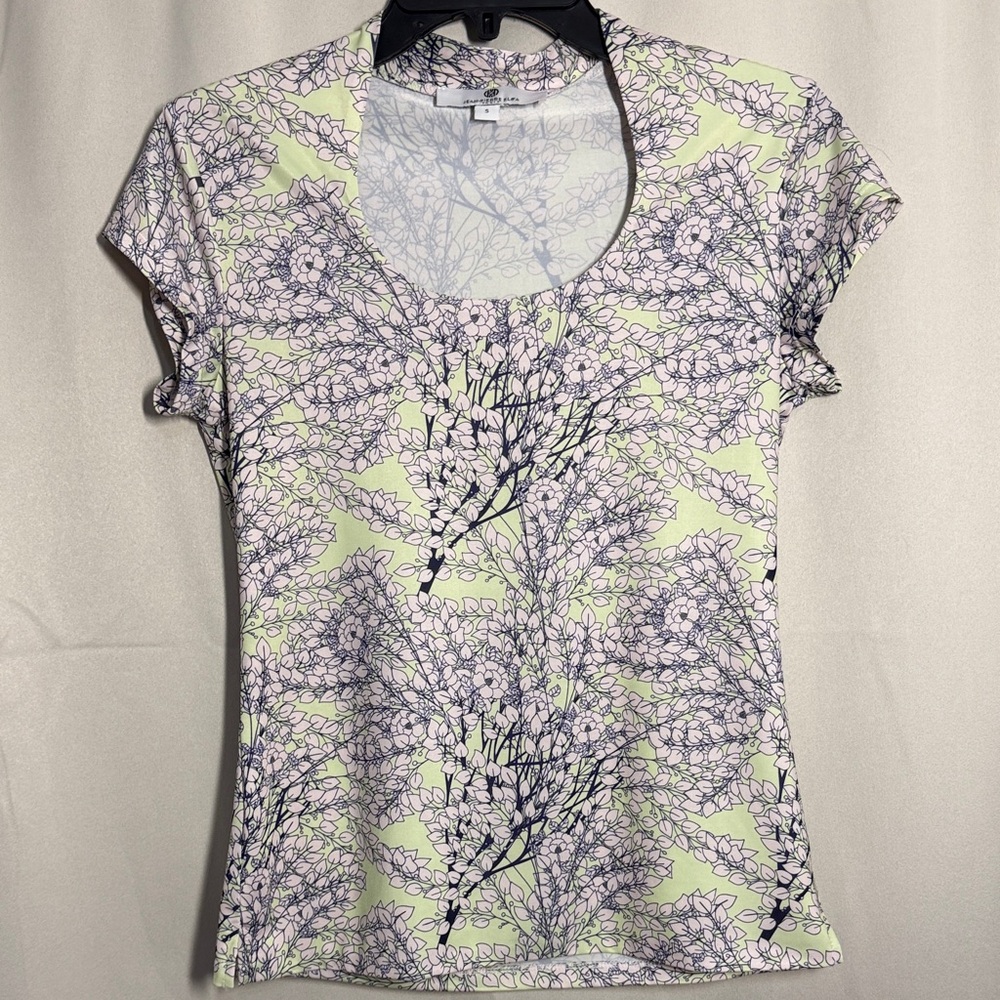 Jean-Pierre Klifa Scoop Neck Floral Tree Short Sleeve Tee Small